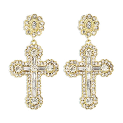 Rhinestone cross decor stud earrings