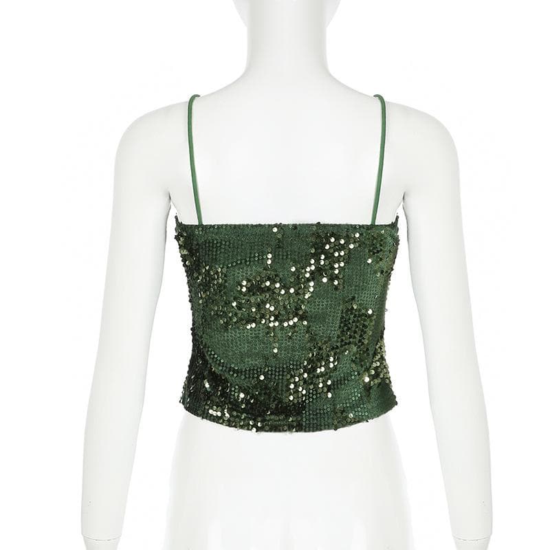 U neck glitter knotted beaded cami top