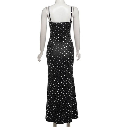 Polka dot ruched cami maxi dress