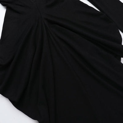 Long sleeve v neck lace hem ruched maxi dress