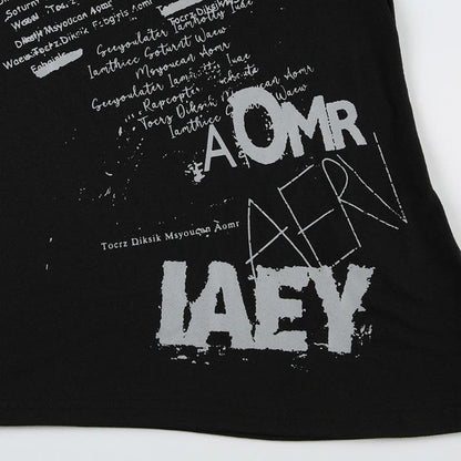 Short sleeve letter print irregular round neck top