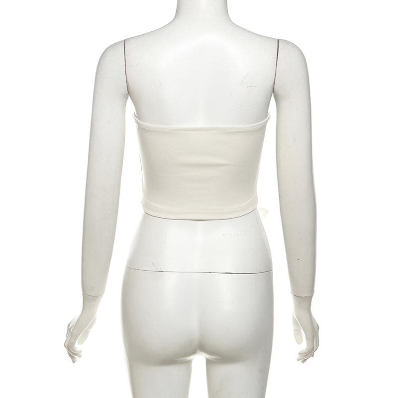 Flower applique backless solid tube top