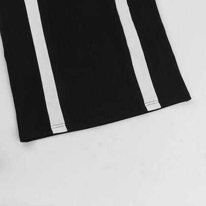 Long sleeve off shoulder contrast backless maxi dress