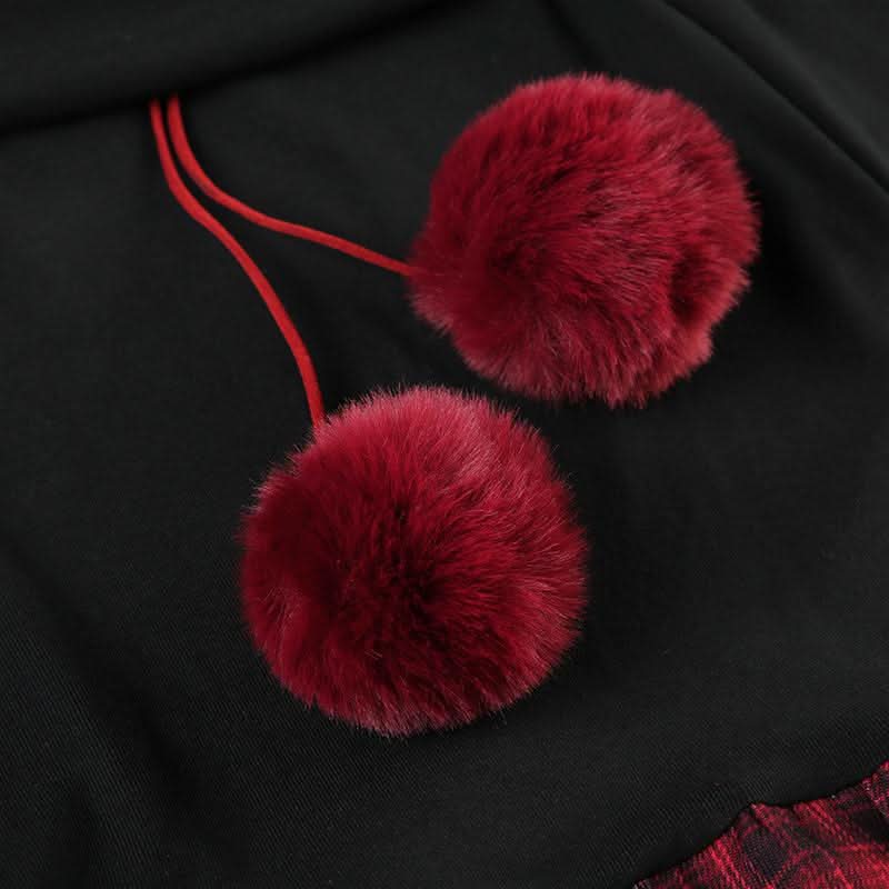 Off shoulder long sleeve plaid fluffy mini dress