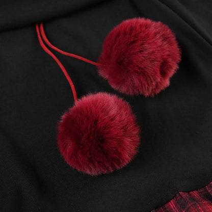 Off shoulder long sleeve plaid fluffy mini dress
