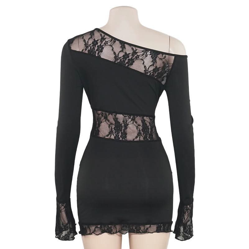 Long sleeve lace irregular one shoulder mini dress