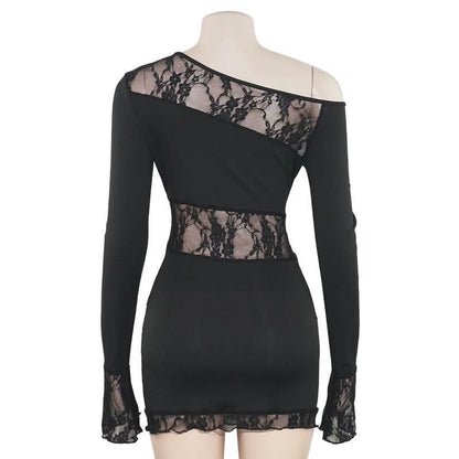 Long sleeve lace irregular one shoulder mini dress