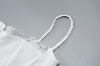 Lace patchwork stitch solid cami maxi dress