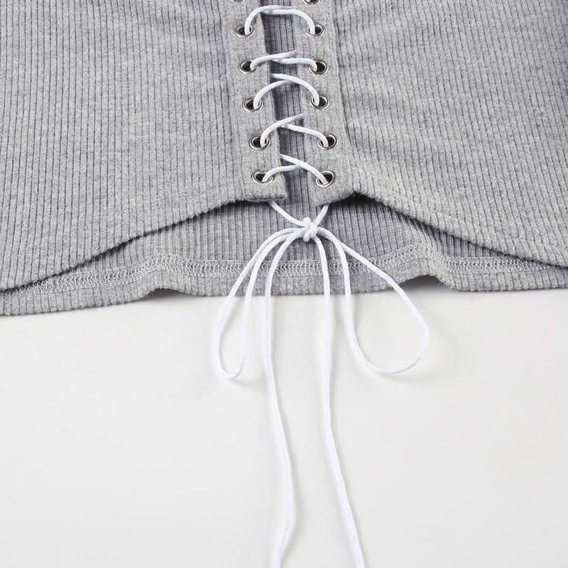 Long sleeve crewneck lace up crop top