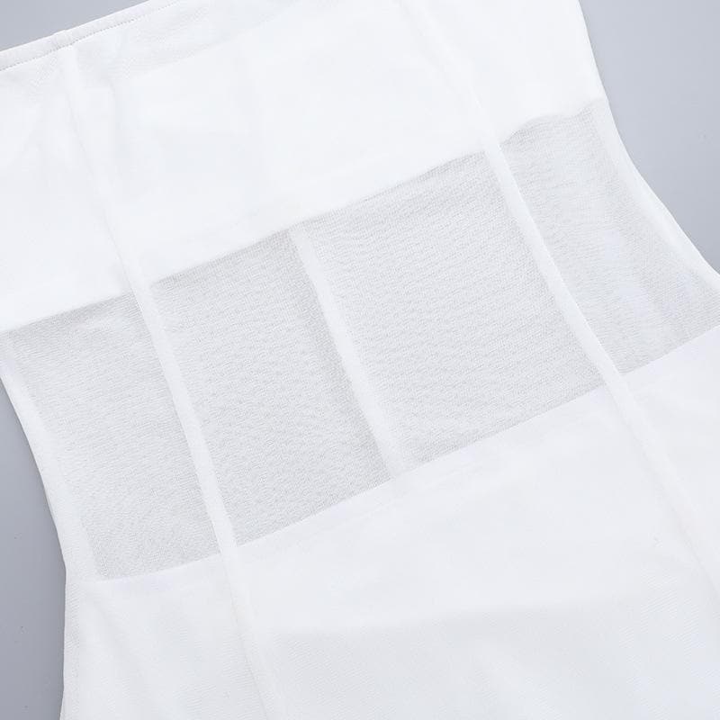 Mesh patchwork solid stitch tube maxi dress