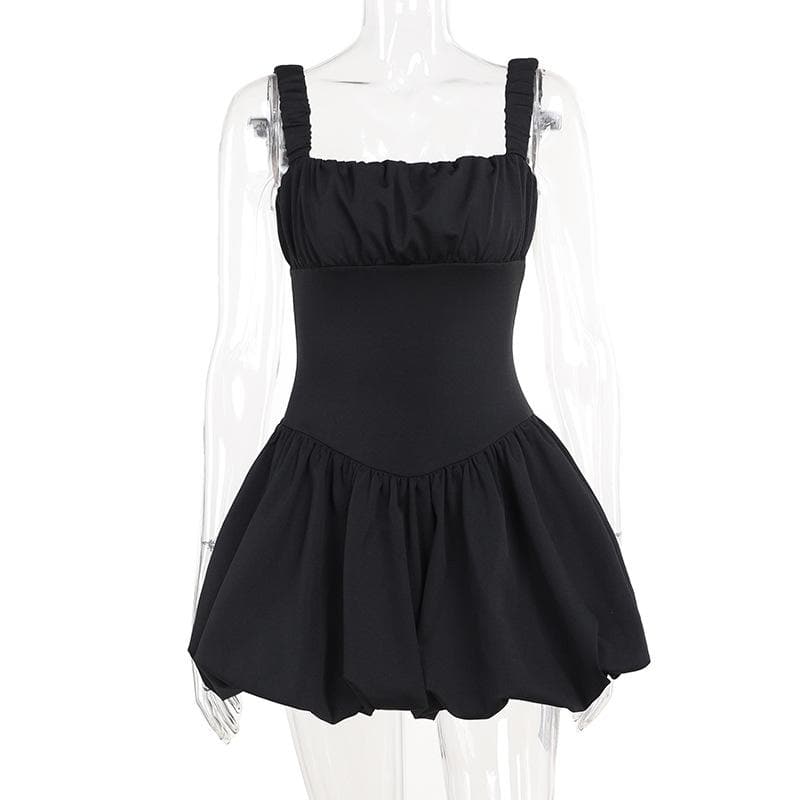 Square neck backless ruched cami mini dress
