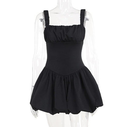 Square neck backless ruched cami mini dress