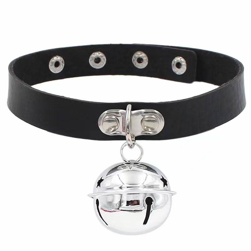 PU leather rivet o ring metal chain necklace