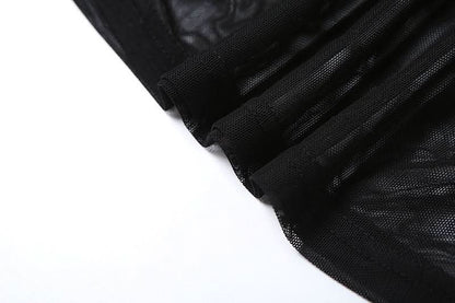 Long sleeve mesh see through ruched maxi dress-final-sale