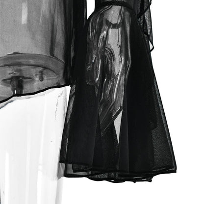 Long flared sleeve Off shoulder sheer mesh ruffle mini dress