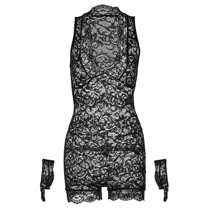 Deep v neck lace gloves see through romper