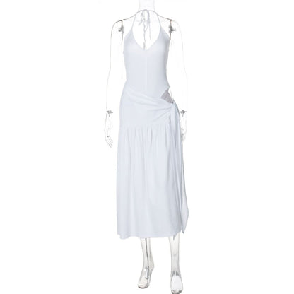 Halter v neck knotted slit maxi skirt set-final-sale