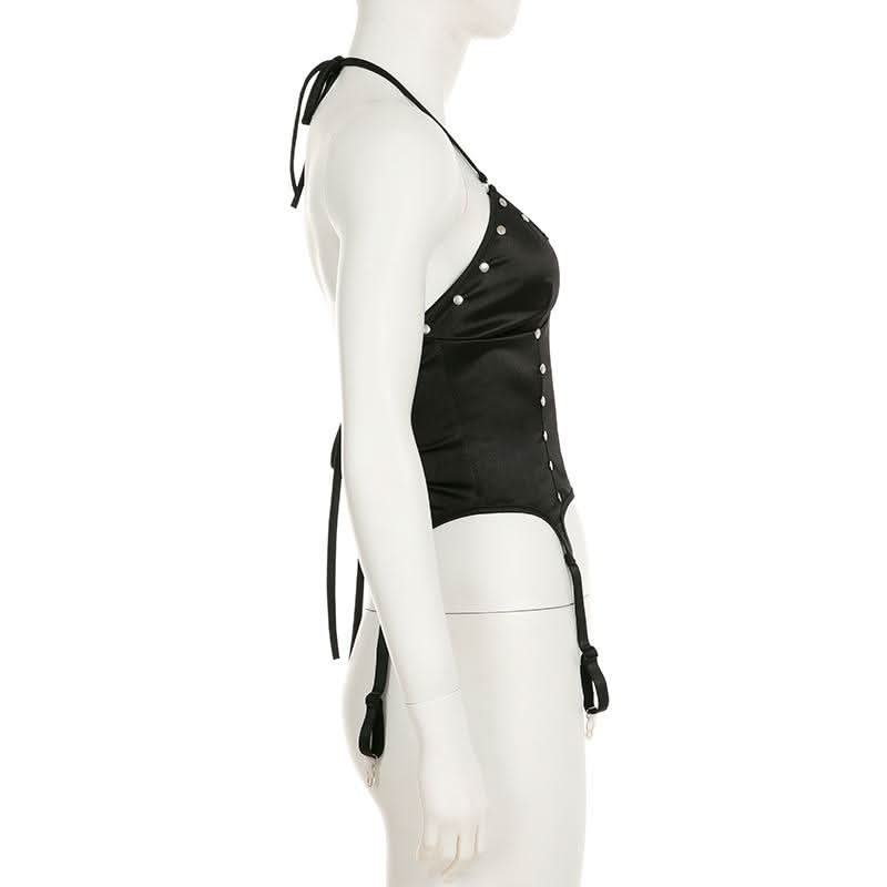 Halter self tie v neck backless solid top