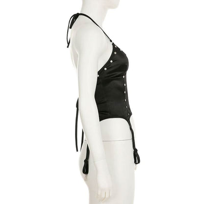 Halter self tie v neck backless solid top