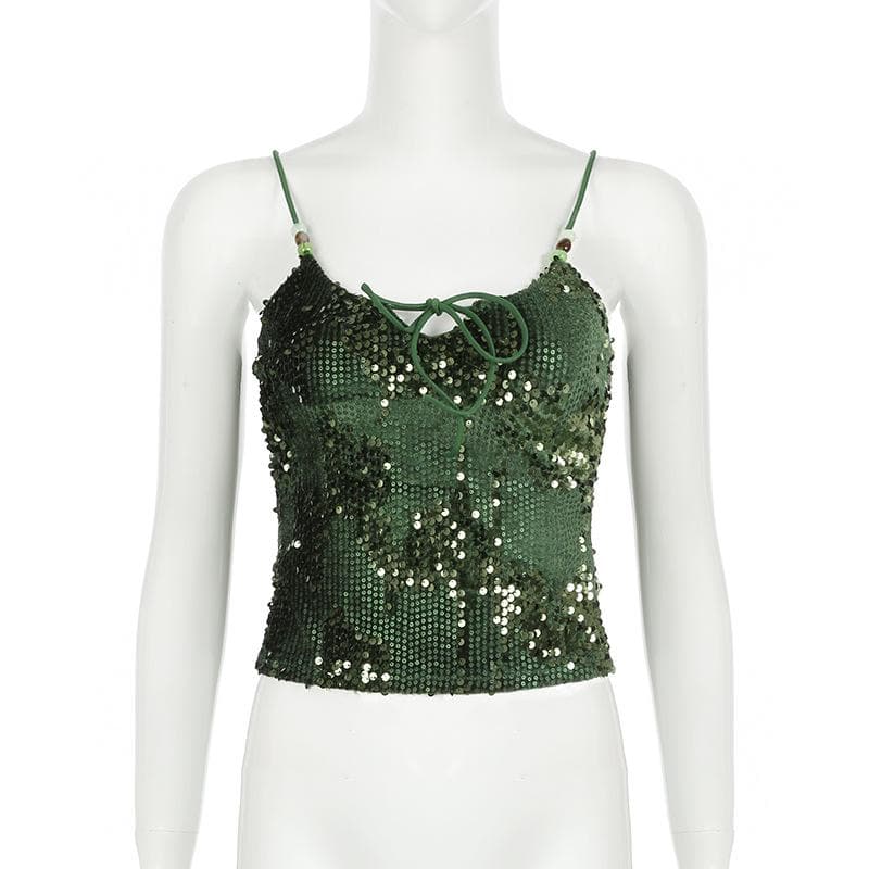 U neck glitter knotted beaded cami top