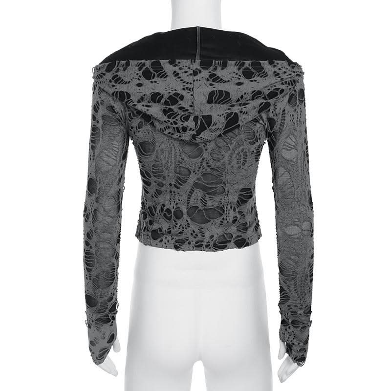 Hoodie long sleeve hollow out cut out top