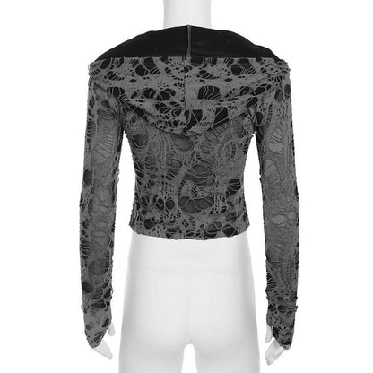 Hoodie long sleeve hollow out cut out top