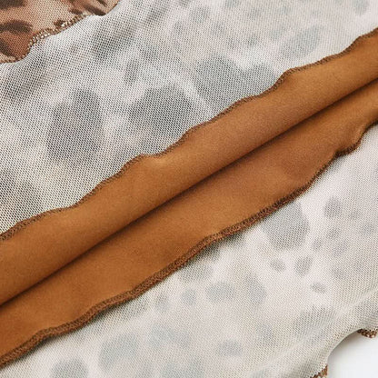 Leopard print mesh low rise midi skirt