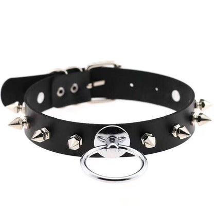 PU leather rivet o ring metal chain necklace