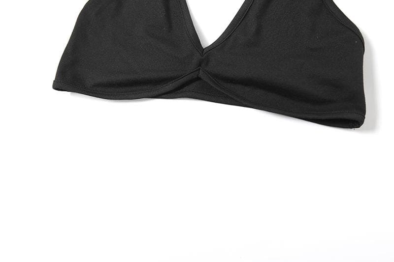 Off shoulder halter bowknot ruffle 2 piece top