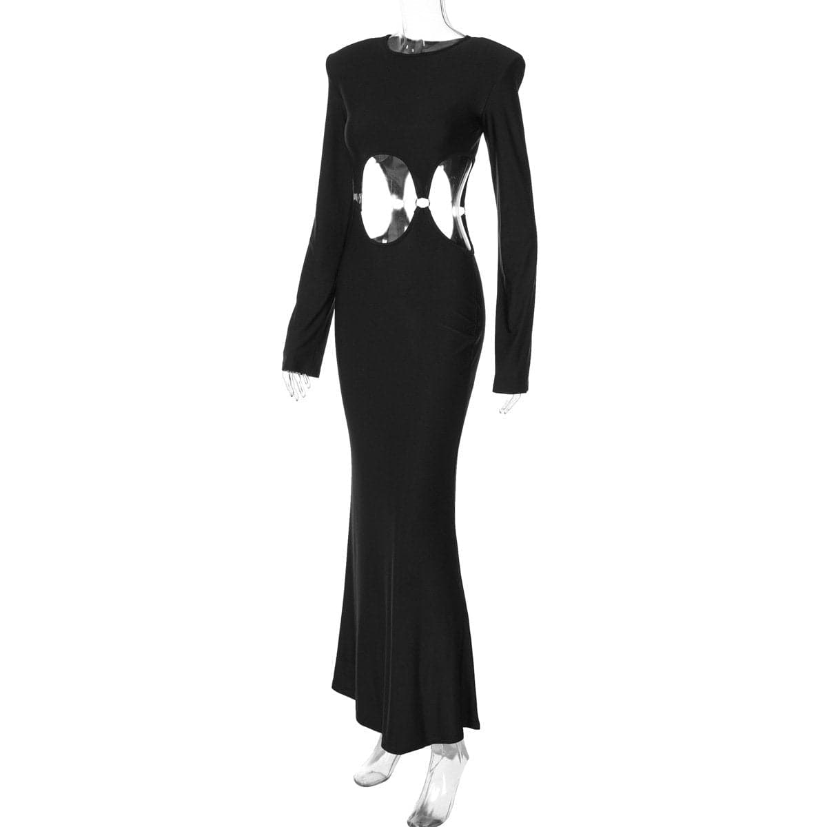 Long sleeve hollow out o ring padded cut out maxi dress