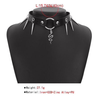 PU leather rivet animal decor o ring chocker