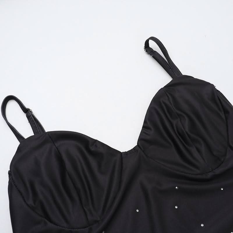 V neck flower print beaded slit cami maxi dress