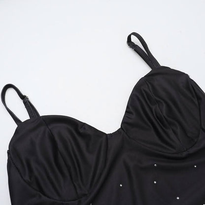 V neck flower print beaded slit cami maxi dress