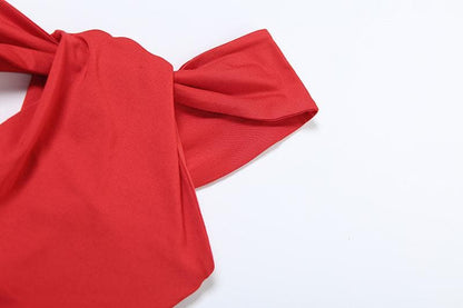 One shoulder ruched hollow out solid cami cut out maxi dress