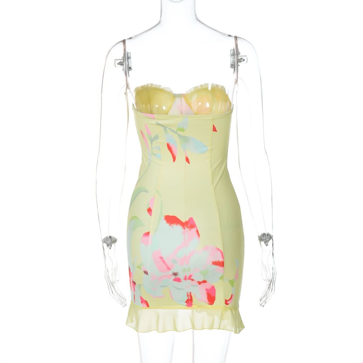 Flower print ruffle tube mini dress