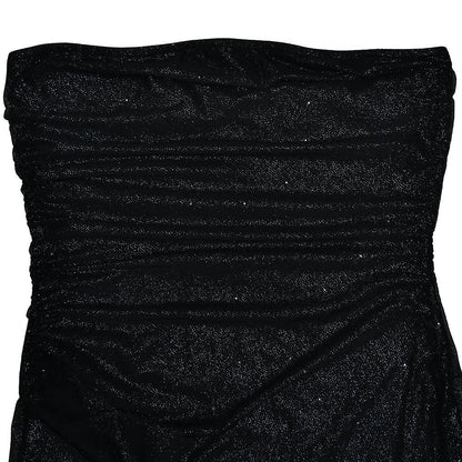 Slit ruched backless irregular tube maxi dress