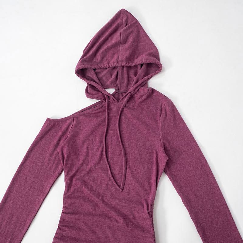 Hoodie long sleeve drawstring off shoulder mini dress