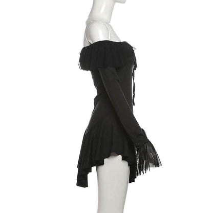Long sleeve off shoulder ruffle mini dress