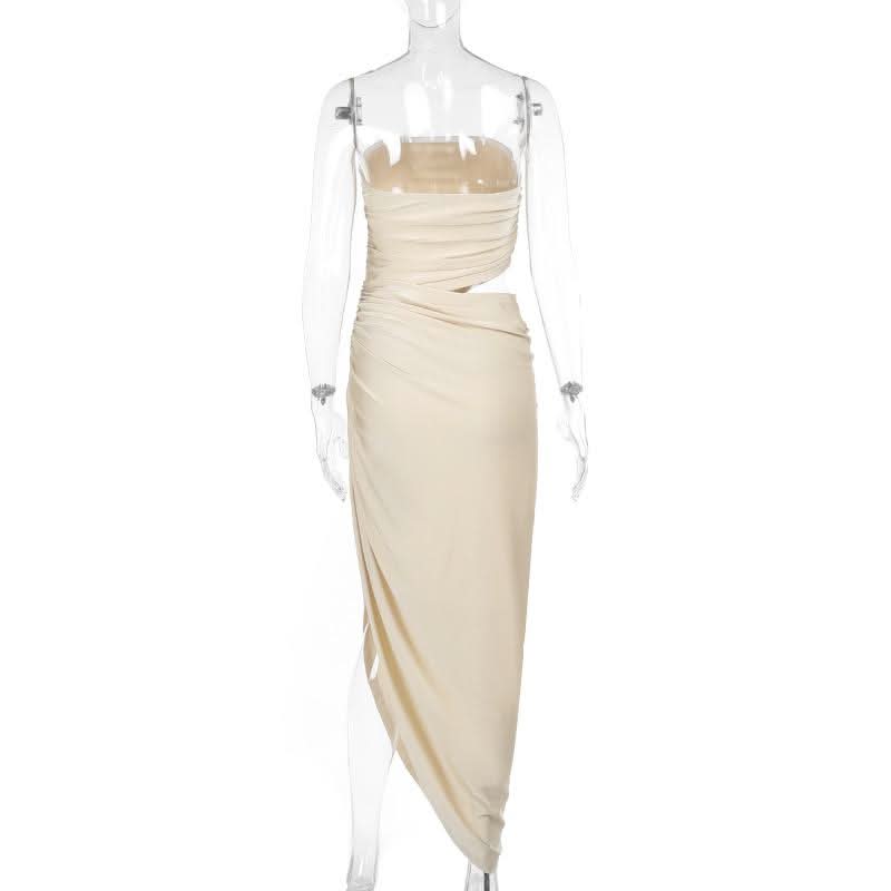 Ruched irregular hollow out solid tube cut out maxi dress