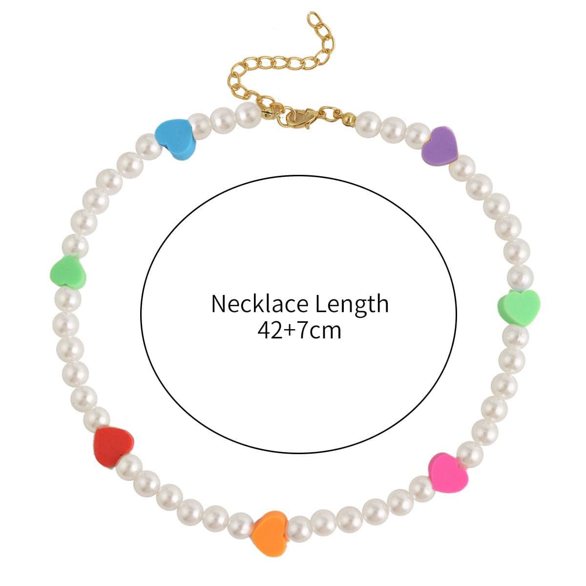 Faux pearl heart beaded multicolor clay necklace