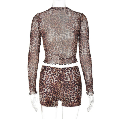 Long sleeve leopard print button pant set