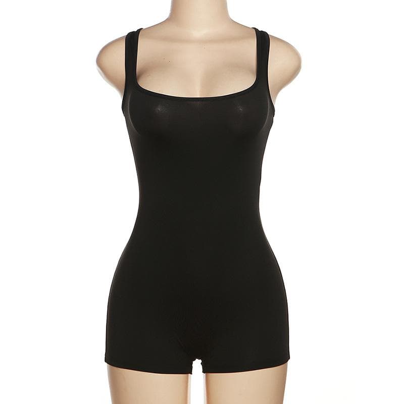 Square neck sleeveless backless solid romper
