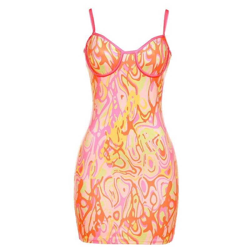 Sweetheart Neck Swirl Print Spaghetti Strap Cami Mini Dress