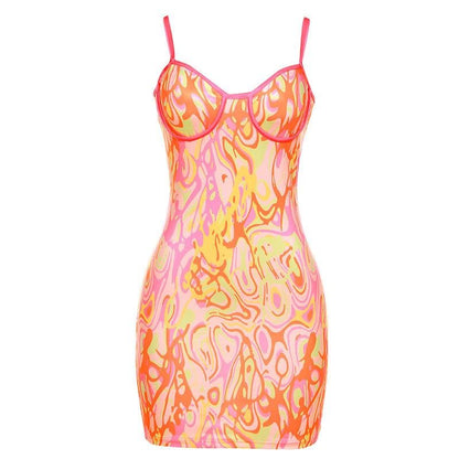 Sweetheart Neck Swirl Print Spaghetti Strap Cami Mini Dress