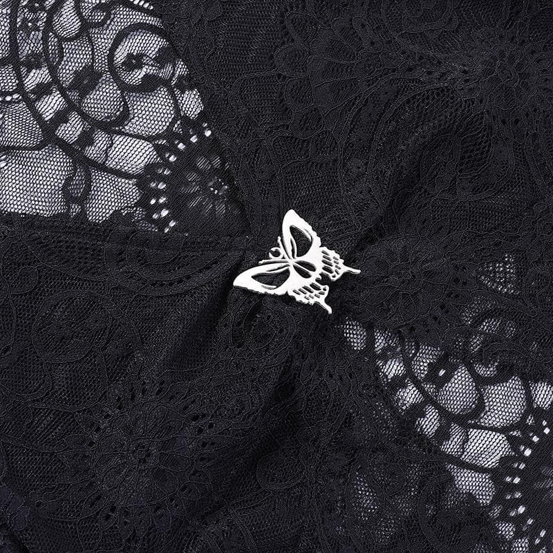 Flared sleeve lace slit v neck solid crop top