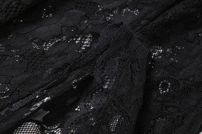 Square neck hem lace slit long sleeve midi dress