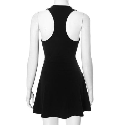 Square neck zip-up sleeveless tank mini dress