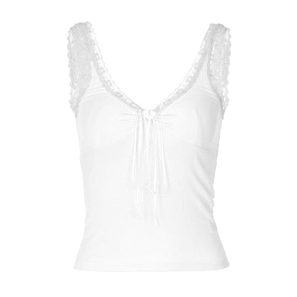 Lace hem self tie cami top