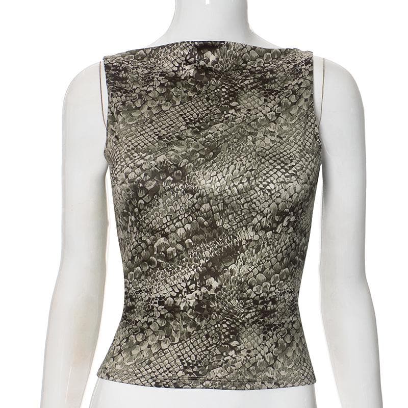 Snakeskin print round neck sleeveless top