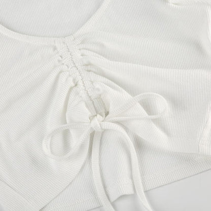 Cap sleeve drawstring ruched ribbed crop top